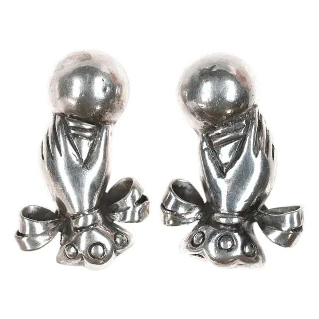 William Spratling Silver Modernist Sterling Screw Back Hand Earrings