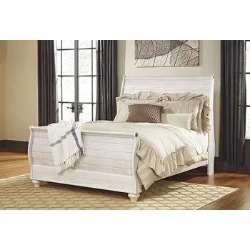 Willowton – Whitewash – Queen Sleigh Footboard