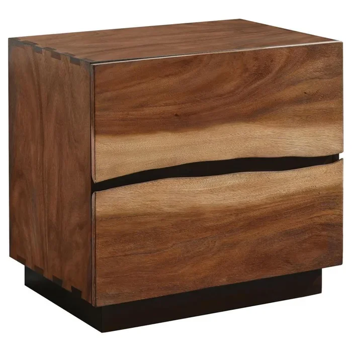 Winslow 2-Drawer Nightstand – Smokey Walnut, Artsy Asymmetrical Drawer Design, Modern Edge, Sturdy Wood Construction, Bedroom Storage Table