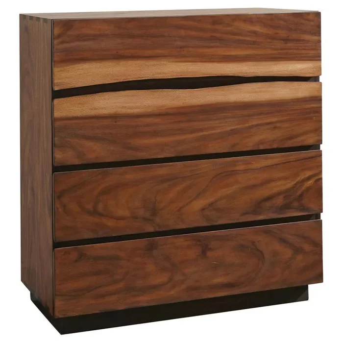 Winslow 4-Drawer Bedroom Chest – Smokey Walnut Finish with Coffee Bean Accents, Washed-Out Highlights, Spacious Storage Drawers, Master Bedroom Dresser